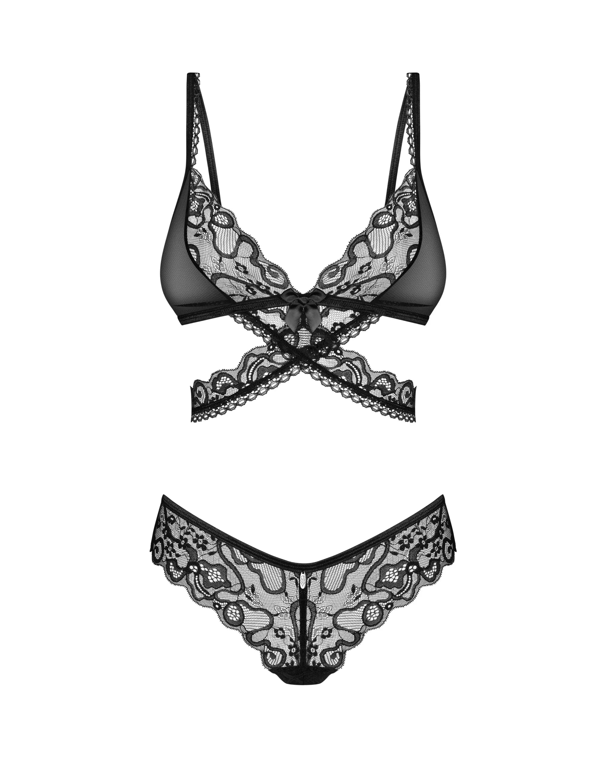 Soft Lace Bra & Sheer Thong Set Obsessive Blomentis-3