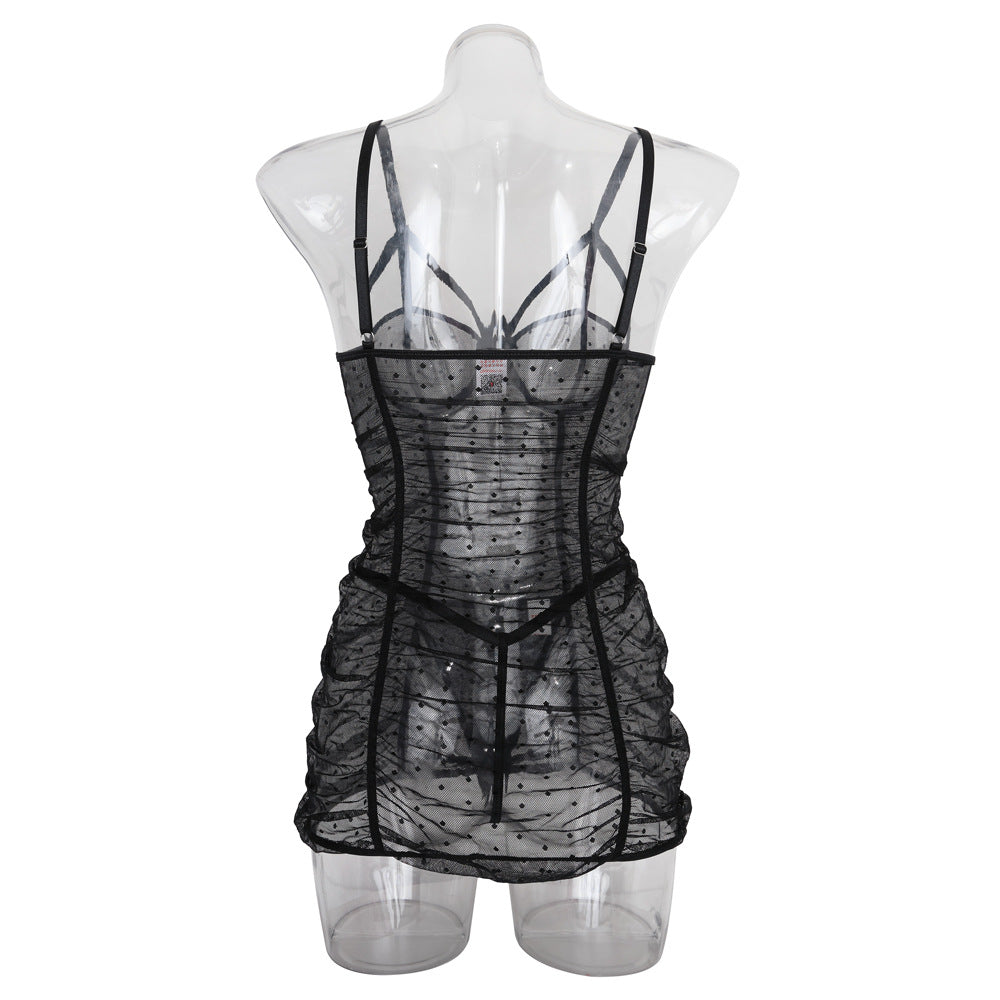 Midnight Polka Dot Lace Chemise Set Back View