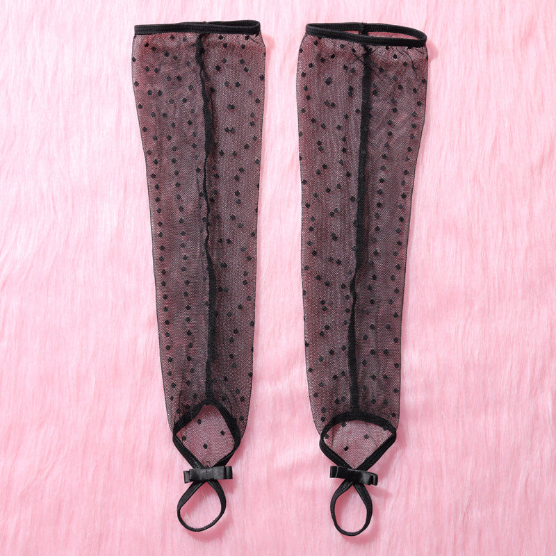 Midnight Polka Dot Lace Chemise Set Gloves Details