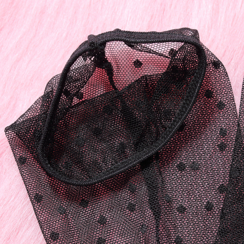 Midnight Polka Dot Lace Chemise Set Mesh Details