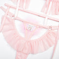Pink Sheer Bra Set with Pom-Poms Design Details