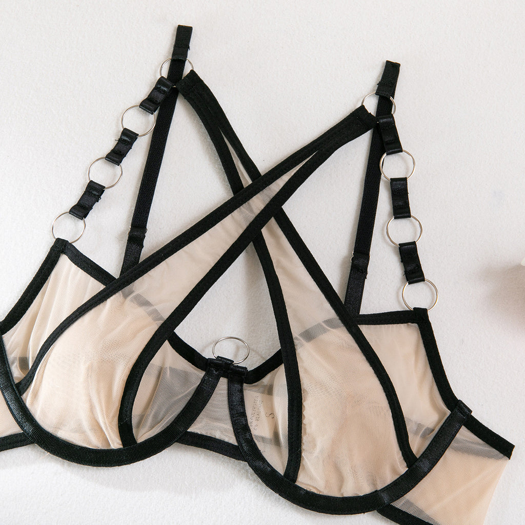 Wholesale Bisque Modern Bra and Panties Set with Garter Bra Show