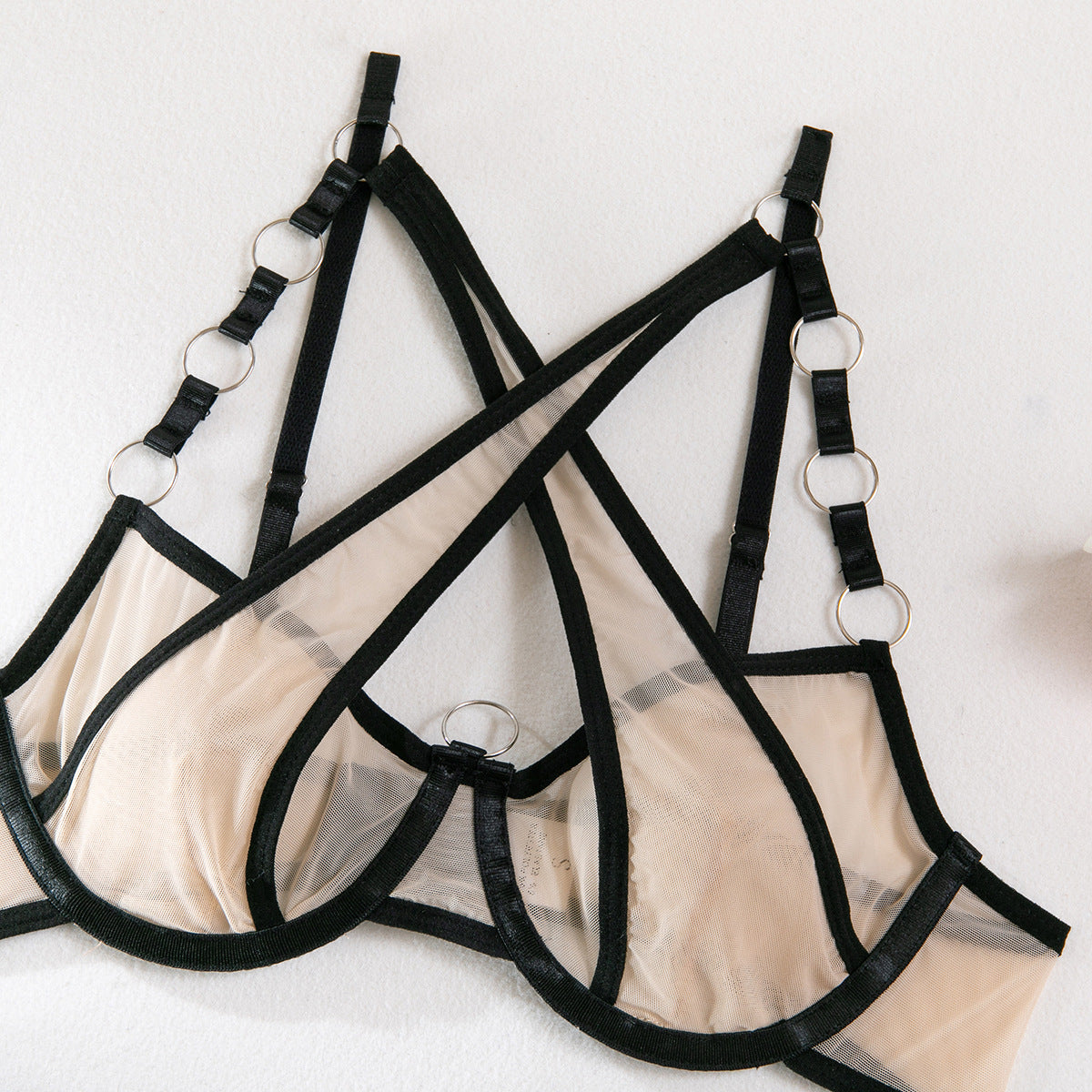 Wholesale Bisque Modern Bra and Panties Set with Garter Bra Show
